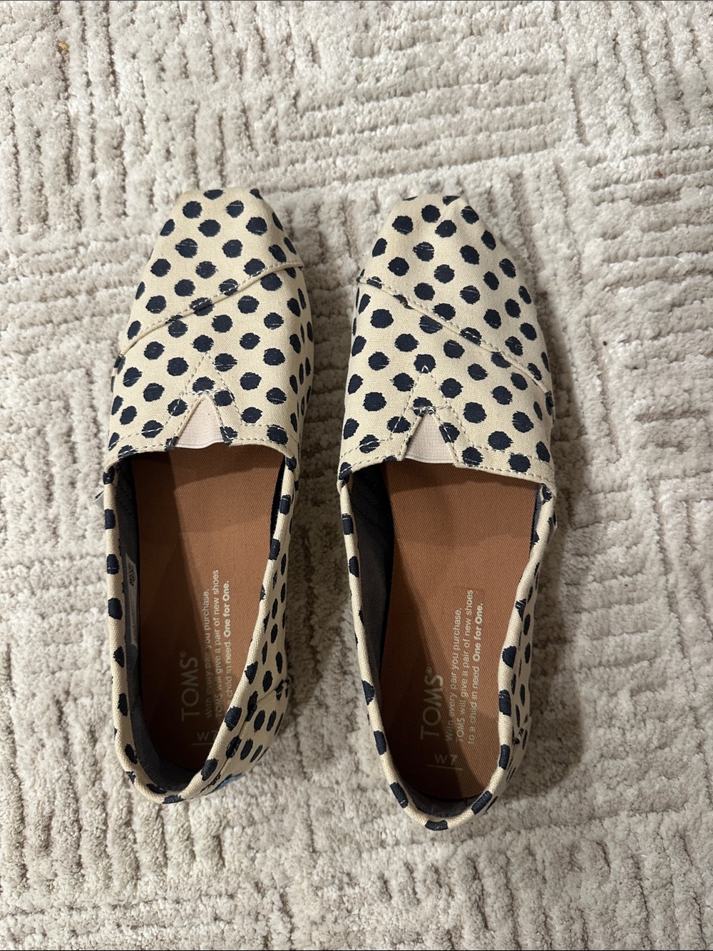 TOMS Cream Canvas Slip-On Flats with Black Polka Dots